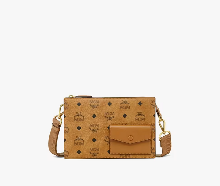 MCM Aren Standing Crossbody Pouch in Cognac