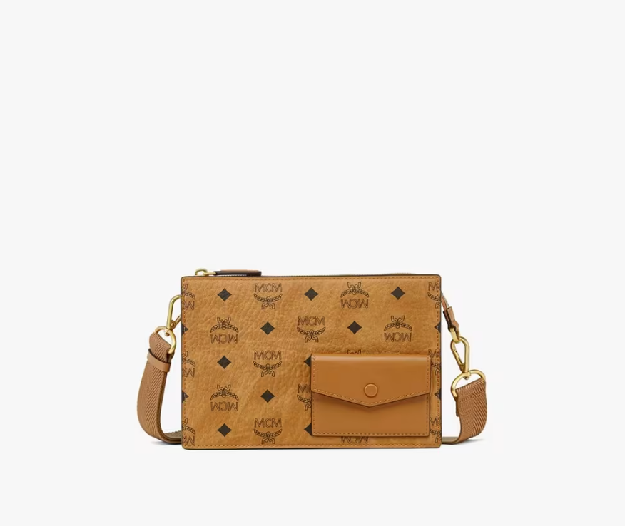 MCM Aren Standing Crossbody Pouch in Cognac